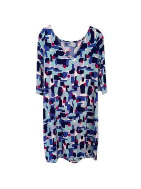 Leota Sheath Dress Sz M Multi Geometric Boat Neck Reversible USA